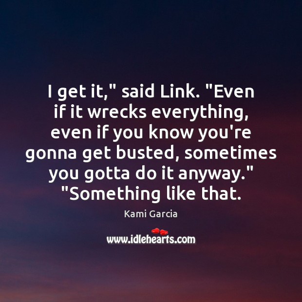 I get it,” said Link. “Even if it wrecks everything, even if Kami Garcia Picture Quote