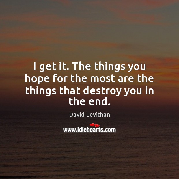I get it. The things you hope for the most are the things that destroy you in the end. David Levithan Picture Quote