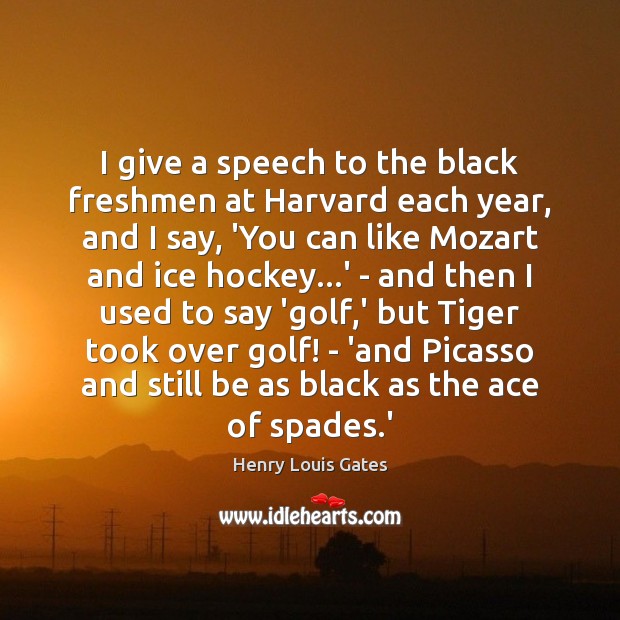 I give a speech to the black freshmen at Harvard each year, Henry Louis Gates Picture Quote