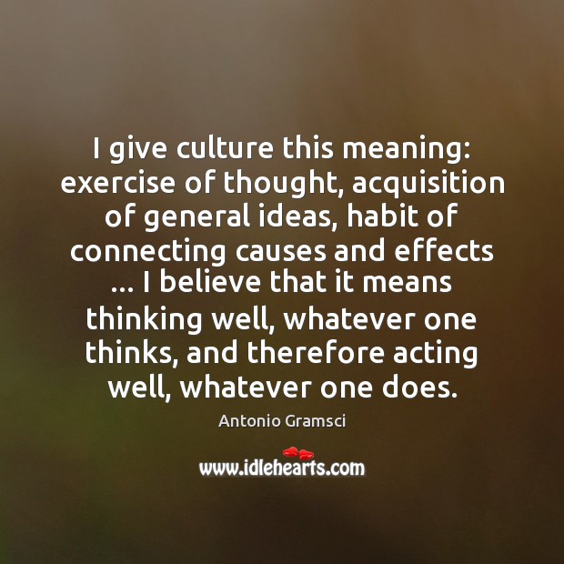 I give culture this meaning: exercise of thought, acquisition of general ideas, Culture Quotes Image