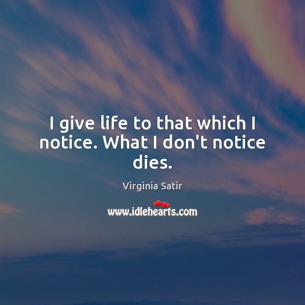 I give life to that which I notice. What I don’t notice dies. Virginia Satir Picture Quote