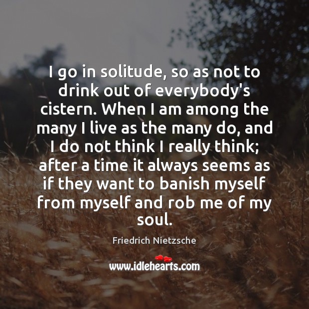 I go in solitude, so as not to drink out of everybody’s Friedrich Nietzsche Picture Quote