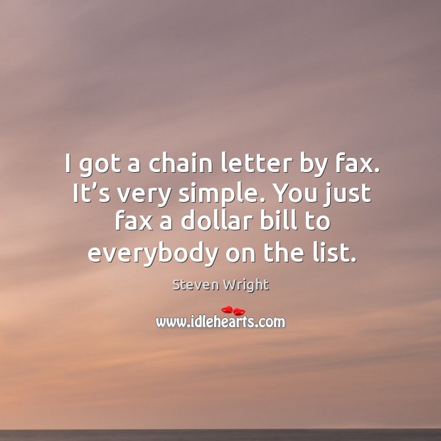 I got a chain letter by fax. It’s very simple. You just fax a dollar bill to everybody on the list. Image