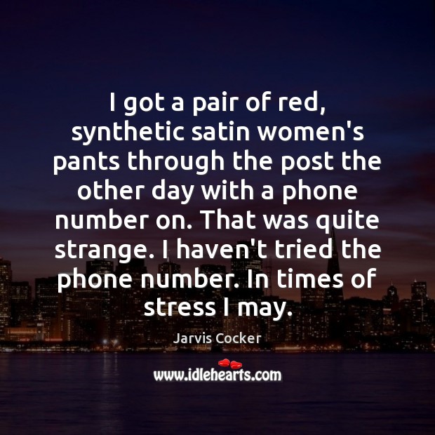 I got a pair of red, synthetic satin women’s pants through the Jarvis Cocker Picture Quote