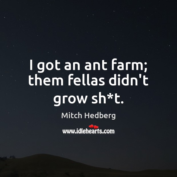 I got an ant farm; them fellas didn’t grow sh*t. Mitch Hedberg Picture Quote