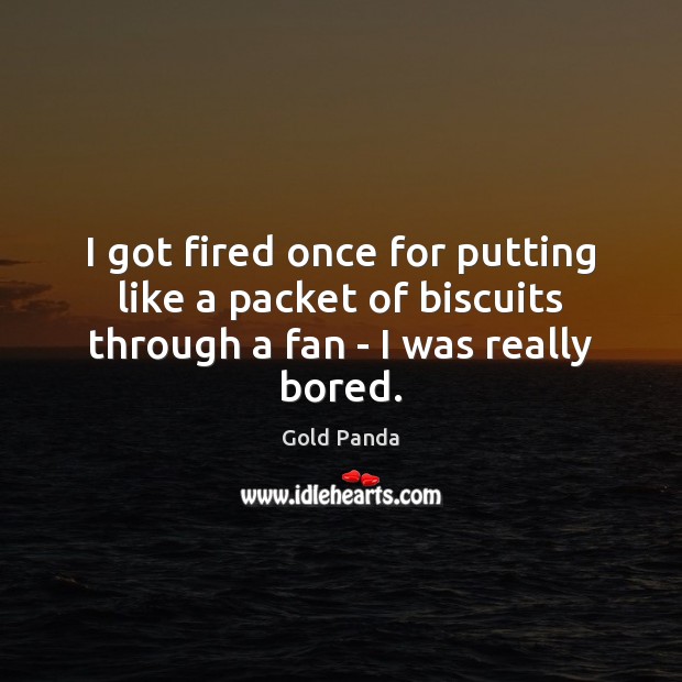 I got fired once for putting like a packet of biscuits through a fan – I was really bored. Gold Panda Picture Quote