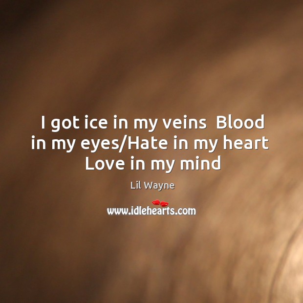 I got ice in my veins  Blood in my eyes/Hate in my heart  Love in my mind Image