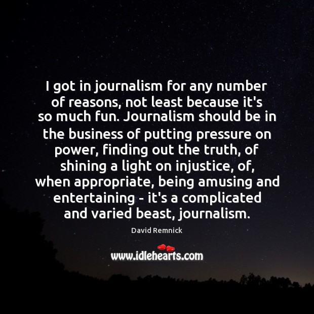 I got in journalism for any number of reasons, not least because David Remnick Picture Quote