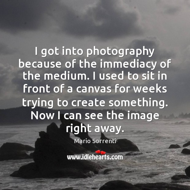 I got into photography because of the immediacy of the medium. I Mario Sorrenti Picture Quote