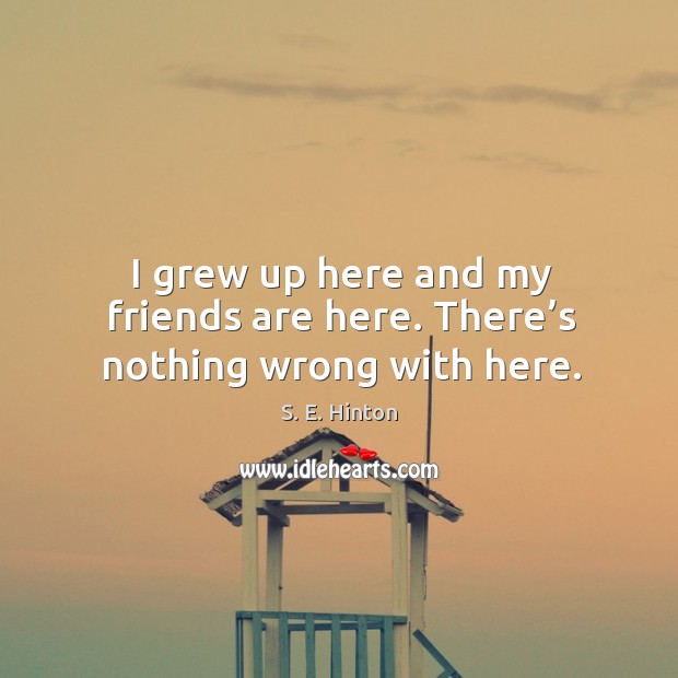 I grew up here and my friends are here. There’s nothing wrong with here. S. E. Hinton Picture Quote