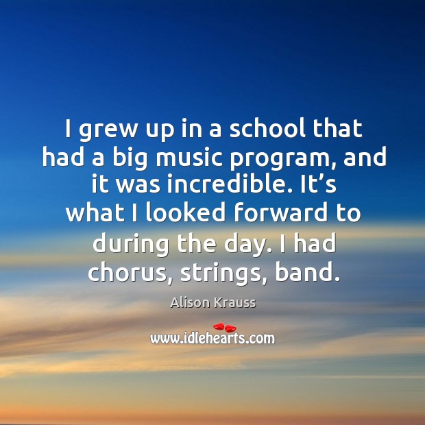 I grew up in a school that had a big music program, and it was incredible. Alison Krauss Picture Quote
