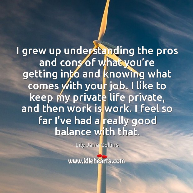 I grew up understanding the pros and cons of what you’re getting into and Lily Jane Collins Picture Quote