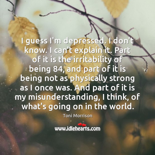 I guess I’m depressed. I don’t know. I can’t explain it. Part Toni Morrison Picture Quote
