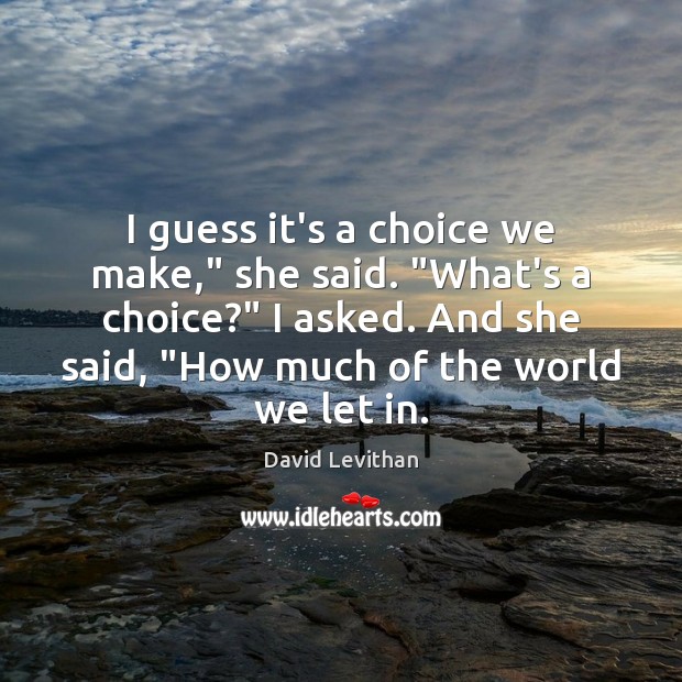 I guess it’s a choice we make,” she said. “What’s a choice?” David Levithan Picture Quote
