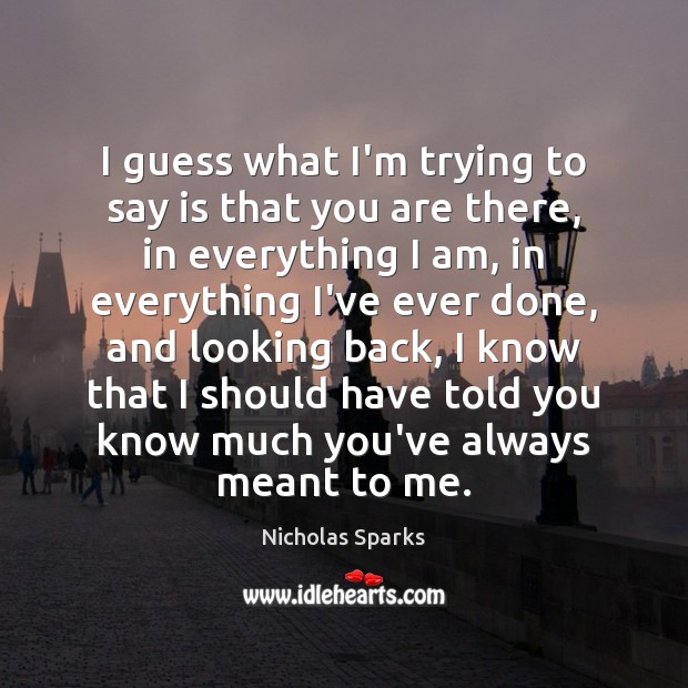 I guess what I’m trying to say is that you are there, Nicholas Sparks Picture Quote