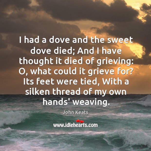 I had a dove and the sweet dove died; And I have John Keats Picture Quote