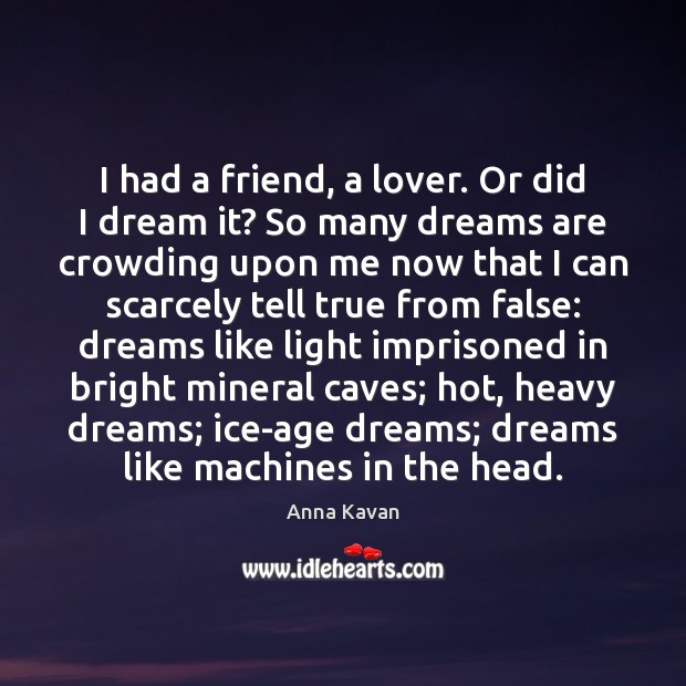 I had a friend, a lover. Or did I dream it? So Anna Kavan Picture Quote
