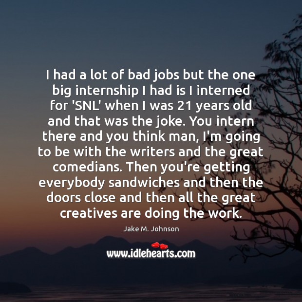 I had a lot of bad jobs but the one big internship Jake M. Johnson Picture Quote