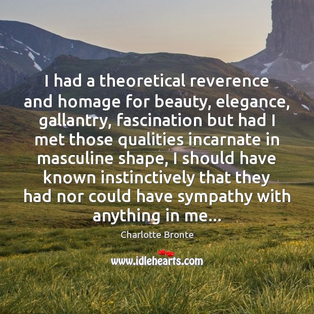 I had a theoretical reverence and homage for beauty, elegance, gallantry, fascination 
