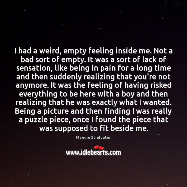 I had a weird, empty feeling inside me. Not a bad sort Maggie Stiefvater Picture Quote