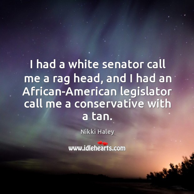 I had a white senator call me a rag head, and I had an african-american legislator call me Nikki Haley Picture Quote