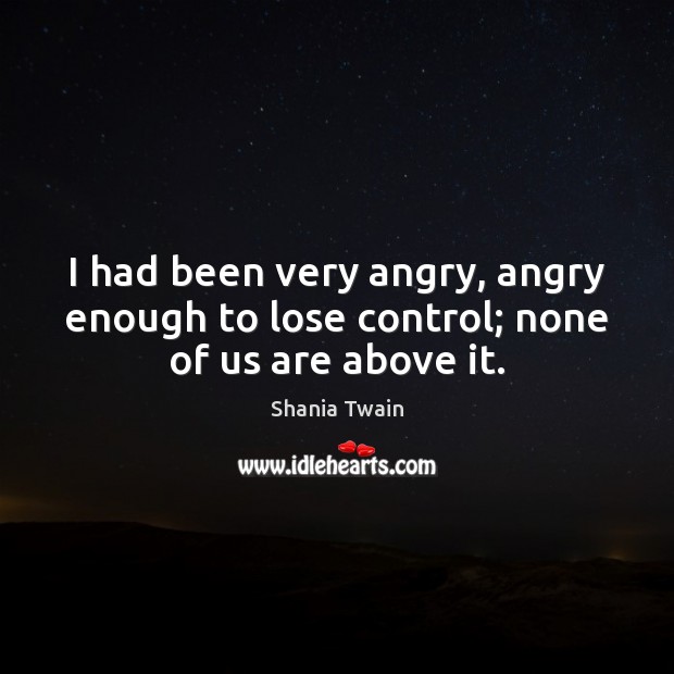 I had been very angry, angry enough to lose control; none of us are above it. 
