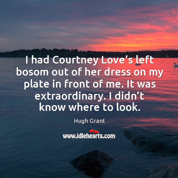 I had courtney love’s left bosom out of her dress on my plate in front of me. It was extraordinary. Hugh Grant Picture Quote