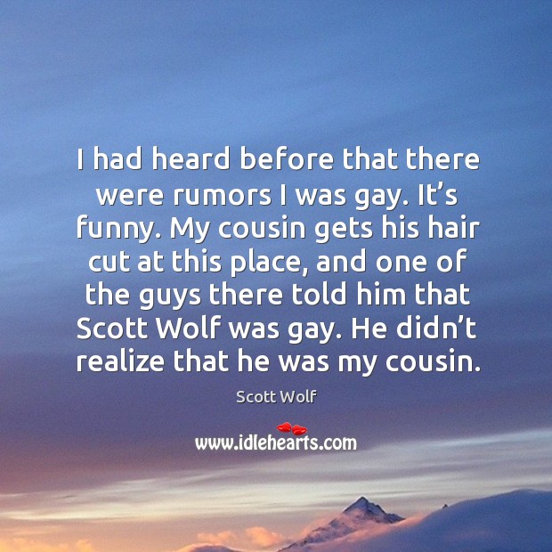 I had heard before that there were rumors I was gay. It’s funny. Scott Wolf Picture Quote