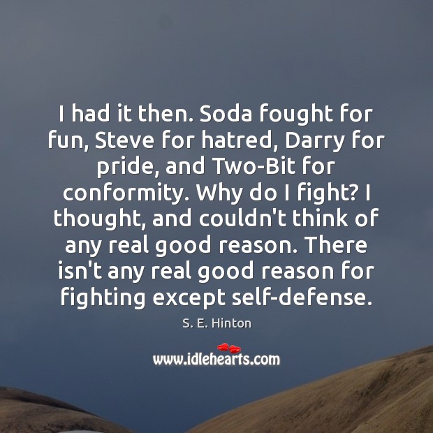 I had it then. Soda fought for fun, Steve for hatred, Darry S. E. Hinton Picture Quote