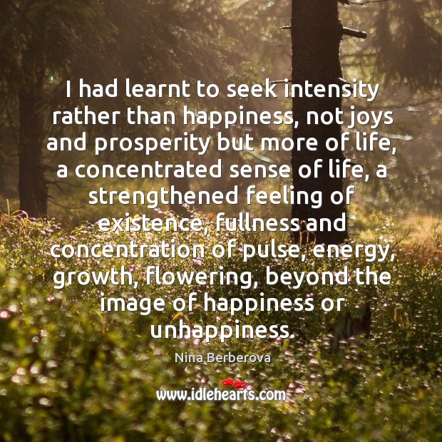 I had learnt to seek intensity rather than happiness, not joys and Nina Berberova Picture Quote