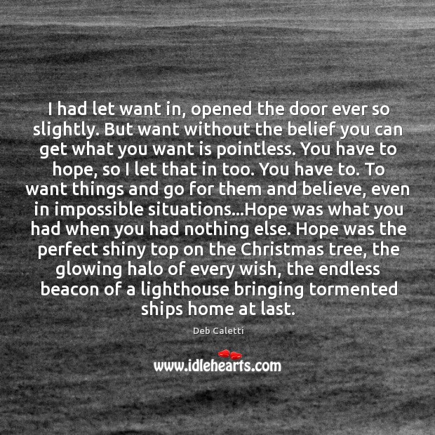 I had let want in, opened the door ever so slightly. But Deb Caletti Picture Quote