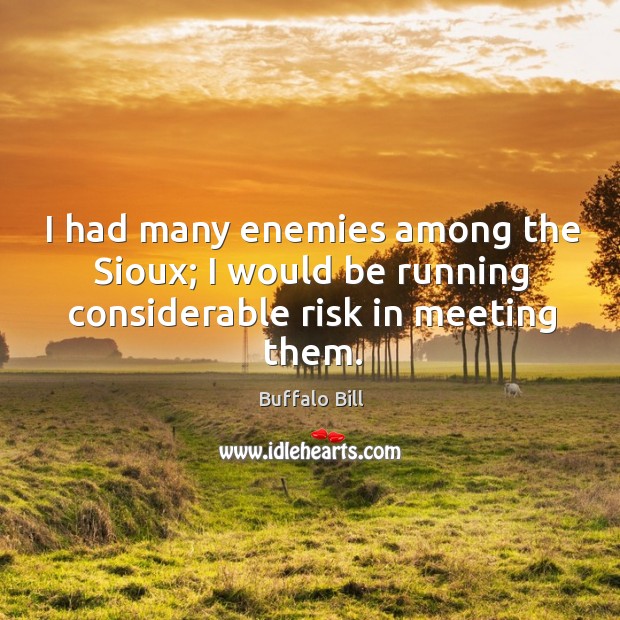 I had many enemies among the sioux; I would be running considerable risk in meeting them. Image
