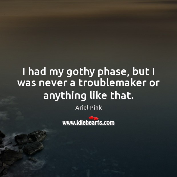 I had my gothy phase, but I was never a troublemaker or anything like that. Ariel Pink Picture Quote