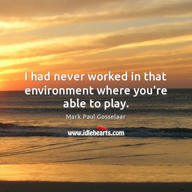 I had never worked in that environment where you’re able to play. Environment Quotes Image