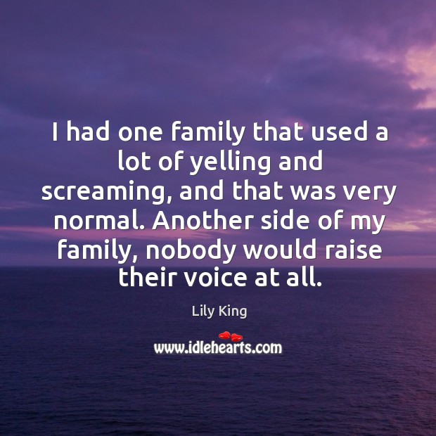 I had one family that used a lot of yelling and screaming, Lily King Picture Quote