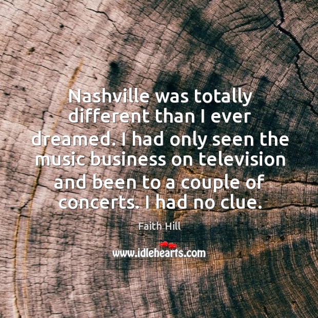 I had only seen the music business on television and been to a couple of concerts. I had no clue. Faith Hill Picture Quote