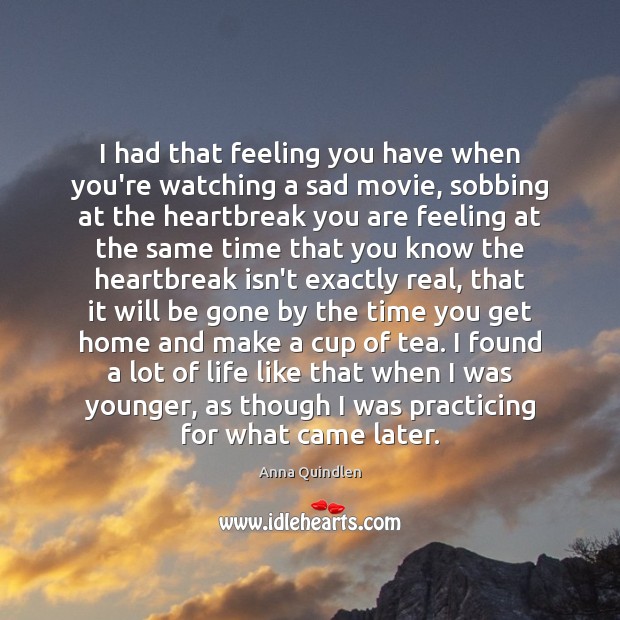I had that feeling you have when you’re watching a sad movie, Anna Quindlen Picture Quote