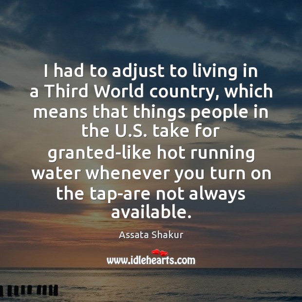 I had to adjust to living in a Third World country, which Assata Shakur Picture Quote