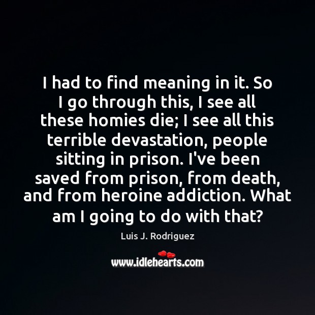 I had to find meaning in it. So I go through this, Luis J. Rodriguez Picture Quote