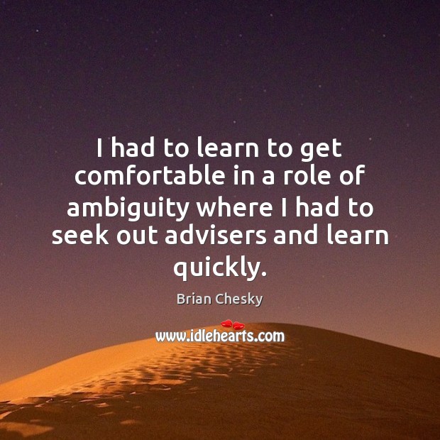 I had to learn to get comfortable in a role of ambiguity Brian Chesky Picture Quote