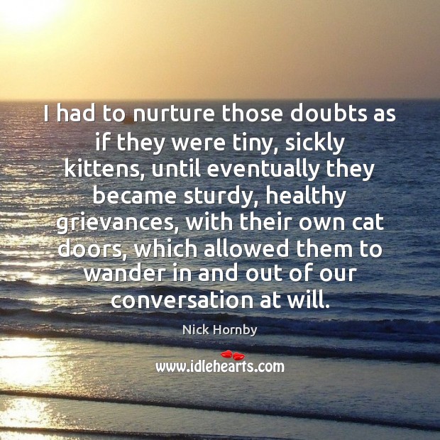 I had to nurture those doubts as if they were tiny, sickly Nick Hornby Picture Quote