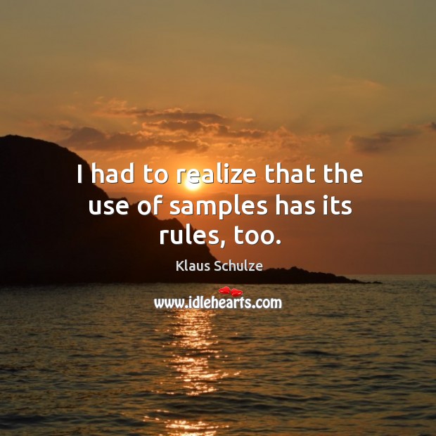 I had to realize that the use of samples has its rules, too. Klaus Schulze Picture Quote