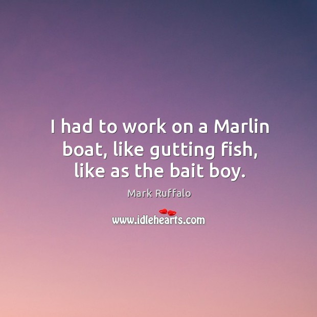I had to work on a marlin boat, like gutting fish, like as the bait boy. Mark Ruffalo Picture Quote