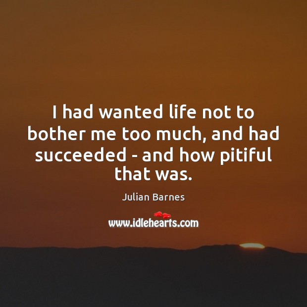I had wanted life not to bother me too much, and had succeeded – and how pitiful that was. Julian Barnes Picture Quote