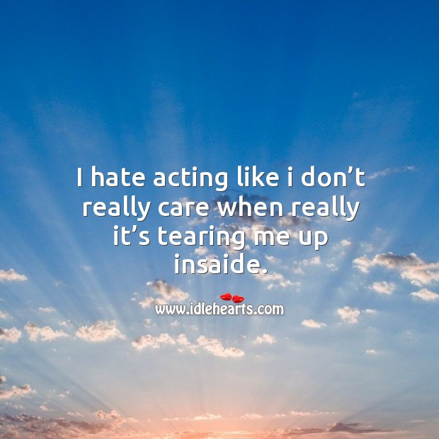 I hate acting like I don’t really care when really it’s tearing me up insaide. Hate Quotes Image