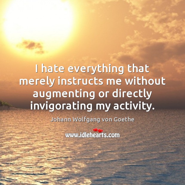 I hate everything that merely instructs me without augmenting or directly invigorating Johann Wolfgang von Goethe Picture Quote