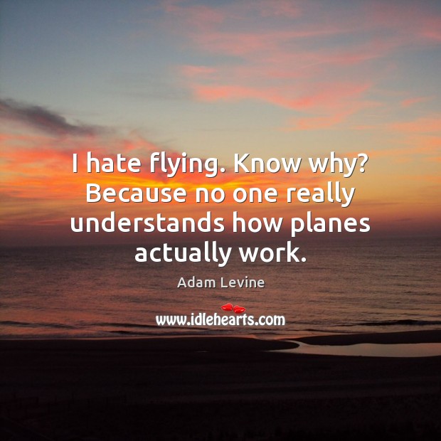 I hate flying. Know why? Because no one really understands how planes actually work. Adam Levine Picture Quote