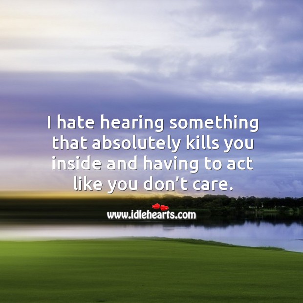 I hate hearing something that absolutely kills you inside and having to act like you don’t care. Hate Quotes Image