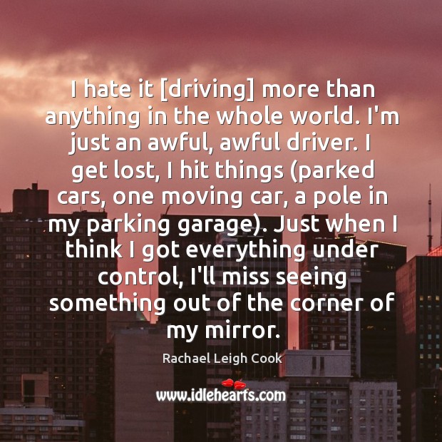 I hate it [driving] more than anything in the whole world. I’m Rachael Leigh Cook Picture Quote