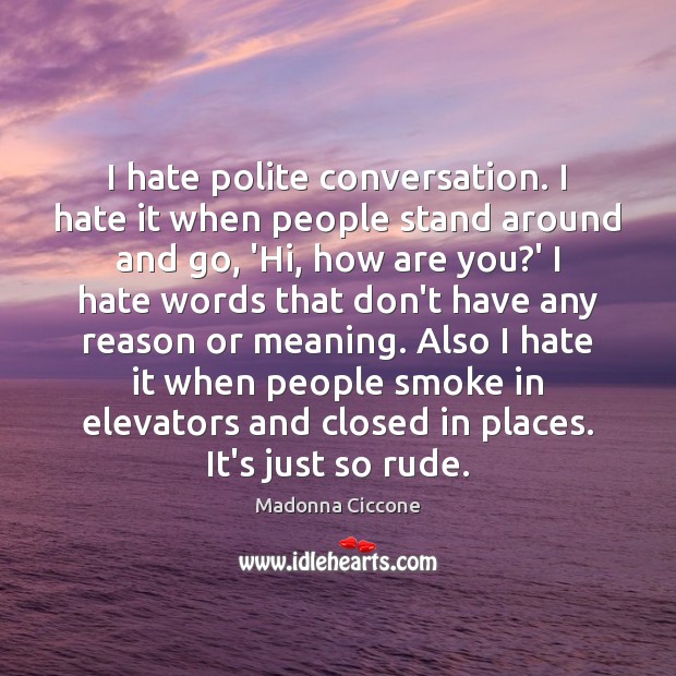 I hate polite conversation. I hate it when people stand around and Madonna Ciccone Picture Quote